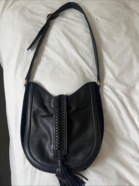 margot Black Leather purse with Braided Center and Tassel